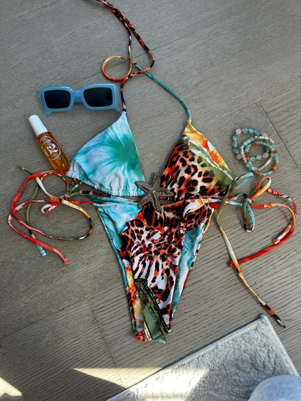 Tropical Animal Print Bikini and Skirt